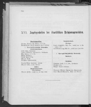 XVI. Angelegenheiten der israelitischen Religionsgemeinden.