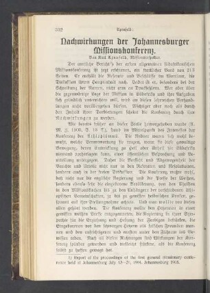 Nachwirkungen der Johannesburger Missionskonferenz