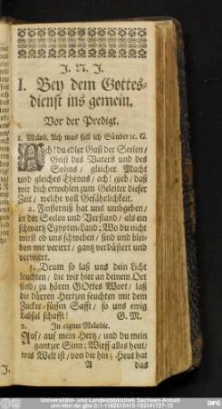 I. Bey dem Gottesdienst ins gemein.