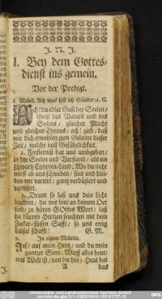 I. Bey dem Gottesdienst ins gemein.