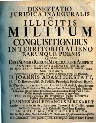 Diss. ... inaug. de illicitis militum conquisitionibus in territorio alieno earumque poenis