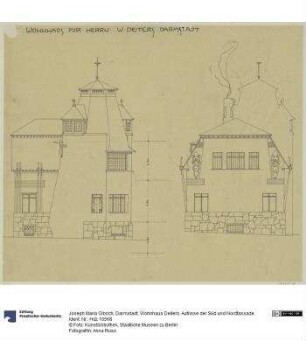 Darmstadt, Wohnhaus Deiters, Aufrisse der Süd und Nordfassade