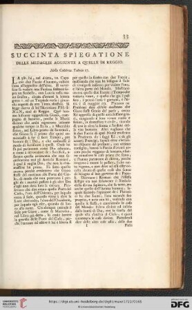 Succinta spiegatione delle medaglie aggiunte a quelle di reggio