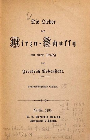 Die Lieder des Mirza-Schaffy : Mit e. Prolog