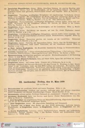 III. Auctionstag: Freitag, den 18. März 1898 (Nr. 413 - 489)