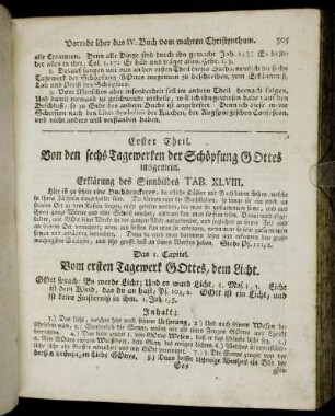 Erster Theil. Von den sechs Tagewerken der Schöpfung Gottes insgemein.
