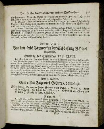 Erster Theil. Von den sechs Tagewerken der Schöpfung Gottes insgemein.