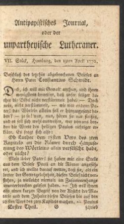 VII. Stück, Hamburg, den 13ten April 1770