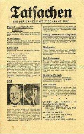 Britisches Abwurf-Flugblatt zur Kriegslage und zur Aussichtslosigkeit des Krieges für Deutschland