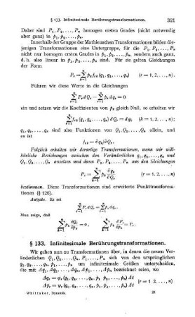 § 133. Infinitesimale Berührungstransformationen.