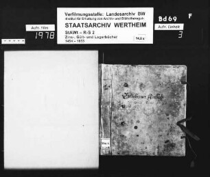 Repertorium über die Böttigheimer Zinsen, wie selbes pro 1720 renoviert und aufs neue erhoben worden sub R. P. Cornelio Widermann, p.t. bursario, und Böttigheimer Zinsbuch, deren Zinsgüter, Lage und Anstößer, renoviert 1721 (mit Vornamenregister)