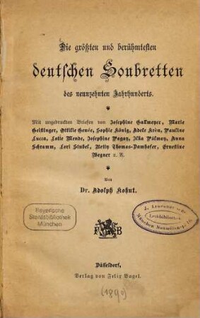 Die größten und berühmtesten deutschen Soubretten des neunzehnten Jahrhunderts