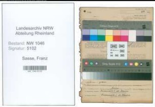 Entnazifizierung Franz Sasse , geb. 25.05.1907 (Landwirt)