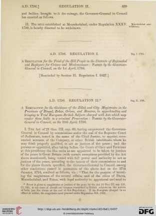 Regulations A.D. 1796
