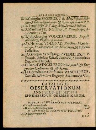 Catalogus Observationum ...