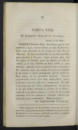 Carta XXII. El Inquisidor General al Arzobispo.