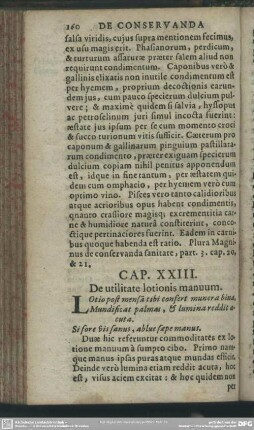 Cap. XXIII. De utilitate lotionis manuum