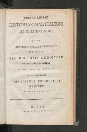 Primae Lineae Historiae Martialium Medicae