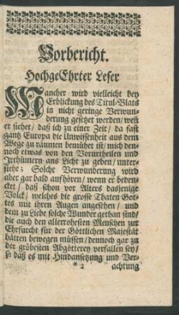 Vorbericht. Hochgeehrter Leser