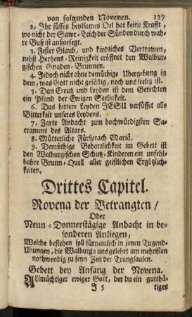Drittes Capitel. Novena der Betrangten/ Oder Neun-Donnerstägige Andacht in besonderen Anliegen,[...]