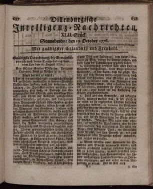 XLII. Stück: Sonnabends: den 19. October 1776.