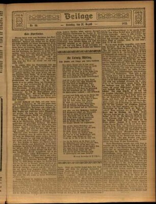 Zweite Ausgabe vom Sonntag, den 27. August 1922.