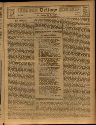 Zweite Ausgabe vom Sonntag, den 27. August 1922.