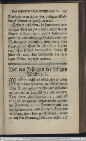 Von den Festtagen der heiligen Walburgä