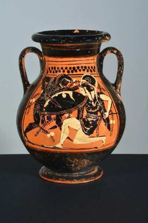 Pelike (A: Kampf von Herakles und einer Amazone | B: Dionysos und Mänade)