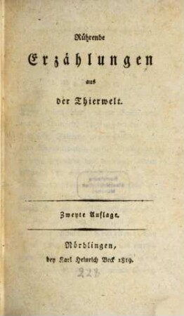 Rührende Erzählungen aus der Thierwelt