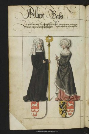 Bl. 15v: Alheyt, Baba : Adelheid, Äbtissin; Baba oo Heinrich Gf. v. Babenberg; beide Töchter Hzg. Ottos