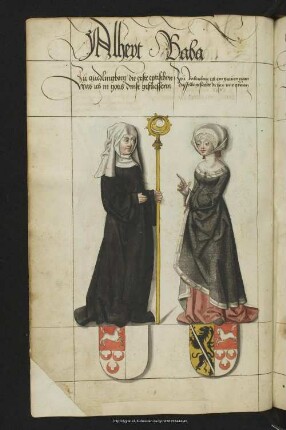 Bl. 15v: Alheyt, Baba : Adelheid, Äbtissin; Baba oo Heinrich Gf. v. Babenberg; beide Töchter Hzg. Ottos