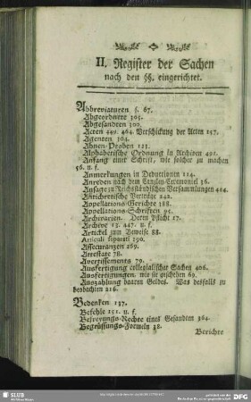 II. Register der Sachen nach den §§. eingerichtet