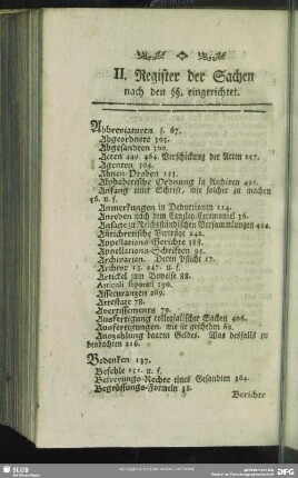II. Register der Sachen nach den §§. eingerichtet