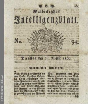 No. 34, Dienstag den 24. August 1802