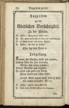 Tagzeiten zu der göttlichen Vorsichtigkeit. - Litaney zur göttlichen Vorsichtigkeit.