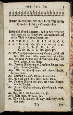 Kurtze Anweisung, wie man die Frantzösische Sprach recht lesen und aussprechen soll.
