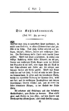 ¬Die¬ Kohlenbrennerei : (Taf. XV, Fig. 97 - 100)