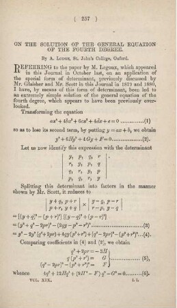 On the solution of the general equation of the fourth degree.