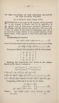 On the solution of the general equation of the fourth degree.