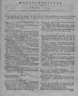 Monatsregister vom Juli 1819
