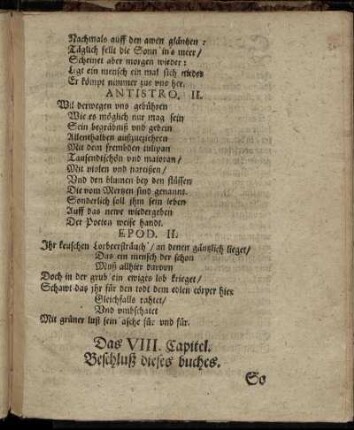 Das VIII. Capitel. Beschluß dieses buches