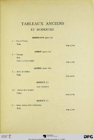 Tableaux anciens et modernes (Nr. 1-97)