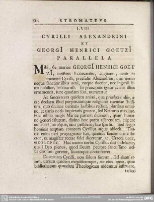 LVIII Cyrilli Alexandrini Et Georgi Henrici Goetzi Parallela