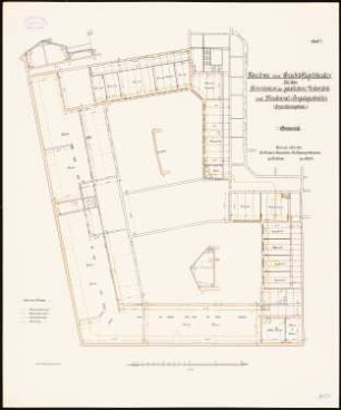 Preußisches Kultusministerium, Berlin Erweiterungsbau. Geschäftsgebäude für das Ministerium der geistlichen, Unterrichts- und Medizinalangelegenheiten: Grundriss Dachgeschoss 1:100