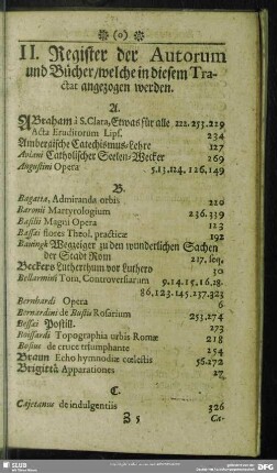 II. Register der Autorum und Bücher, welche in diesem Tractat angezogen werden