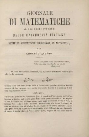 Medie ed assintotiche espressioni, in aritmetica.