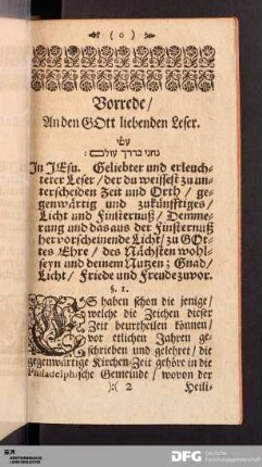 Vorrede/ An den GOtt liebenden Leser.