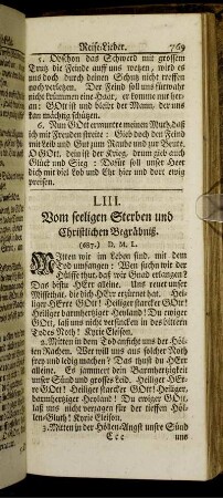 LIII. Vom seeligen Sterben und Christlichen Gebräbniß.