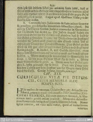 Cap. XIX. Curriculum Vitae Pie Defuncti, Cujus Memoriae Haec Scripta Sunt